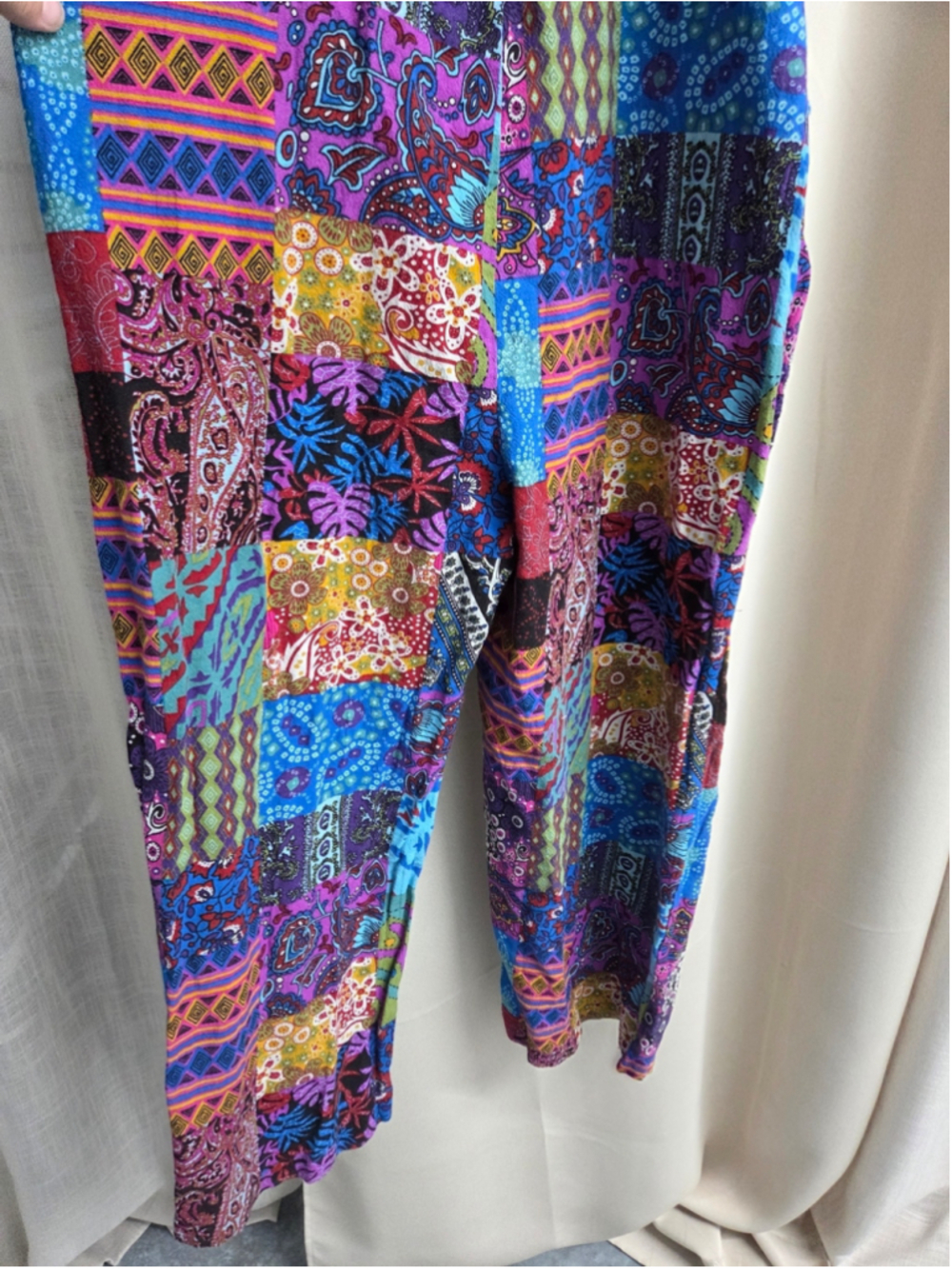 Colorful Patchwork Overalls Vibrant Blue Purple Boho Festival Hippie Size S - Picture 7 of 13